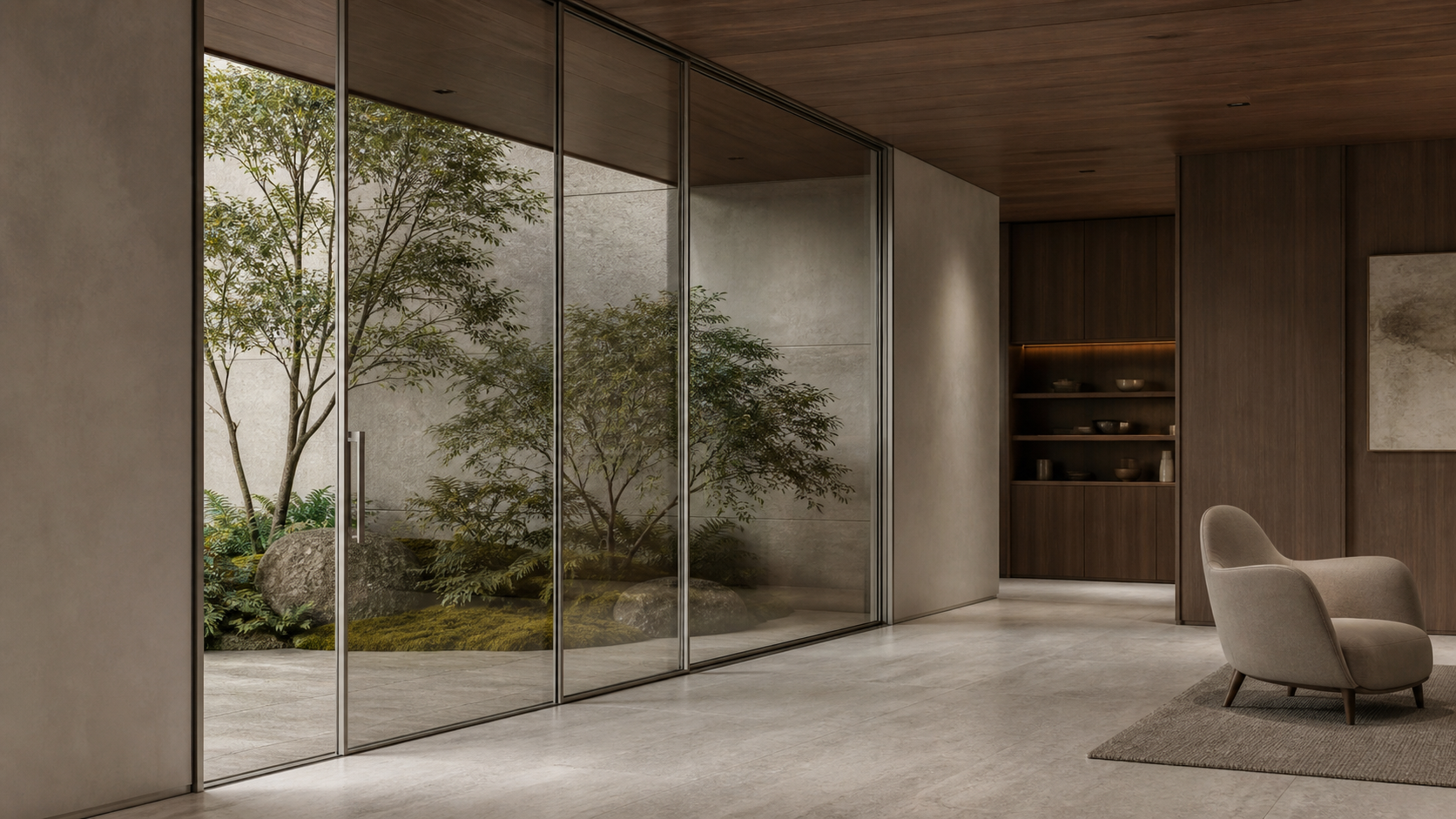 Minimal sliding doors creating flexible spatial relationships
