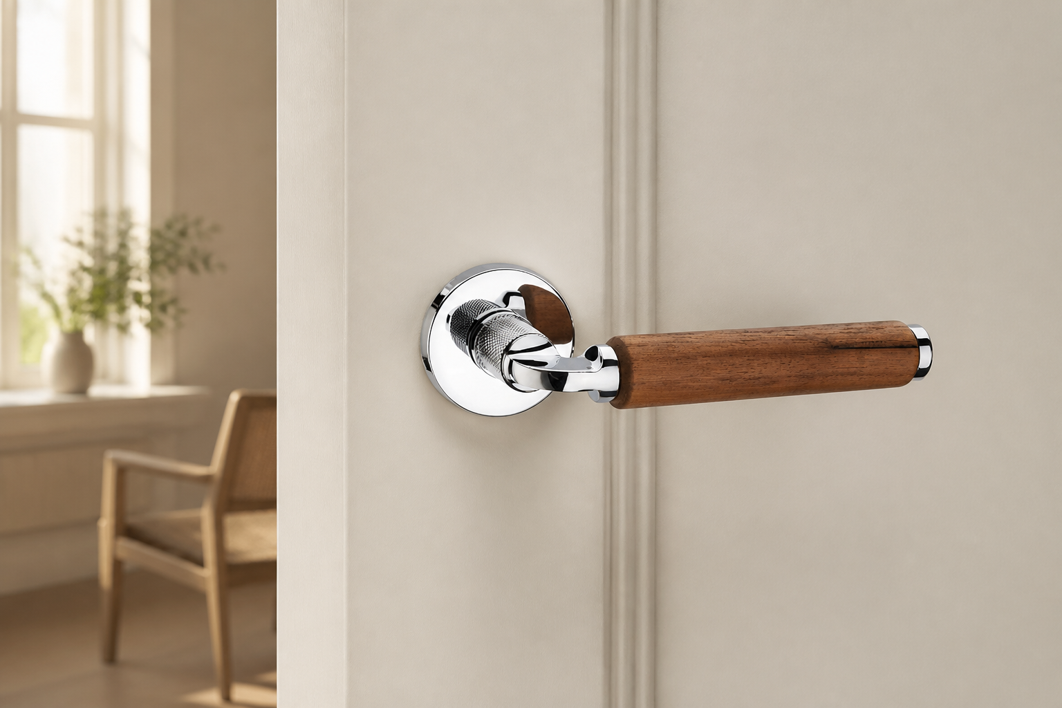 Door hardware completing the material language of a space